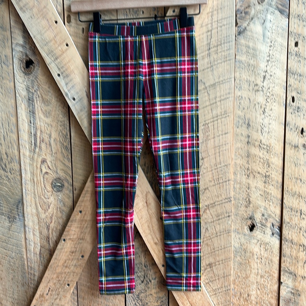 Used Crewcuts Black Tartan cotton Leggings Size 10/12